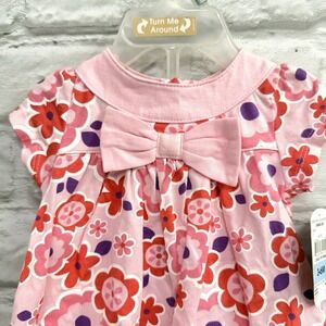 Infant Baby Girl Pink Floral Summer Romper Dress Set Size 3/6M Bow Flowers New‎